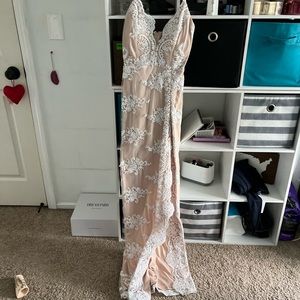 Prom dress- straight lace with high slit